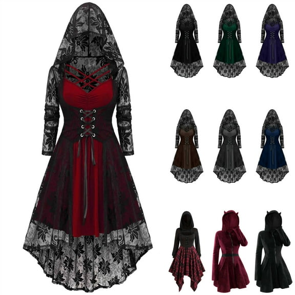 QATAINLAV Womens Gothic Hoodies Dress Fall Winter Long Sleeve Velvet Sweatshirts Cute Cat Ear Hooded Zip up Dresses with Pockets, Black, M