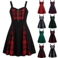 thumbnail image 1 of QATAINLAV Womens Gothic Plaid Mini Dress O-Ring Front Zip A-Line Gothic Dresses Halloween Cosplay Costume, 1 of 9