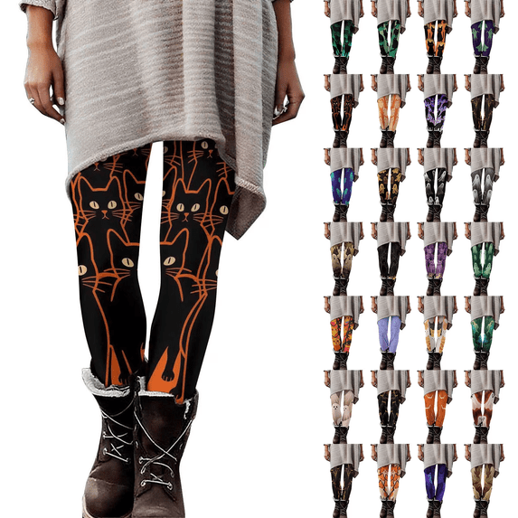 QATAINLAV Womens Halloween Cosplay Costumes Funny Printed Yoga Leggings High Waisted Workout Tight Pants, Orange, S, Gifts for Girls