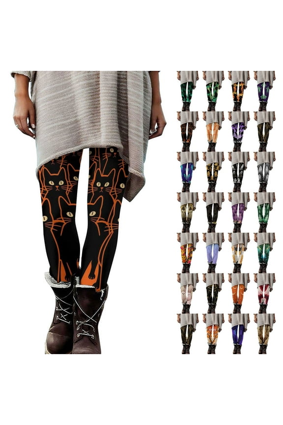 Womens Halloween Legging Pants Funny Graphic Printed Leggings Elastic Waist Workout Yoga Jogger Tight Trouser Black XL