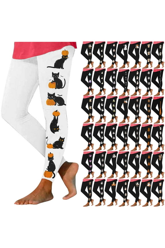 Womens Halloween Leggings 2024 Fall Fashion Printed Yoga Pants Fitness Soft Stretchy Legging Pants Milk Silk Soft Bottom Trousers Black M