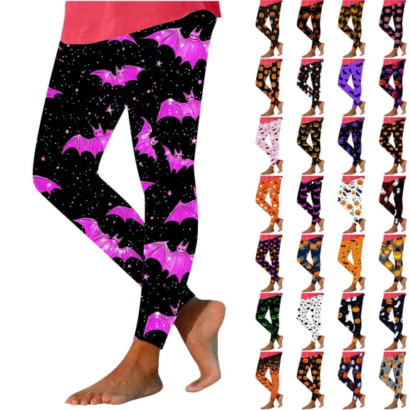 QATAINLAV Womens Halloween Leggings Funny Pumpkin Graphic Print Tights High Waist Tummy Control Soft Yoga Pants White M
