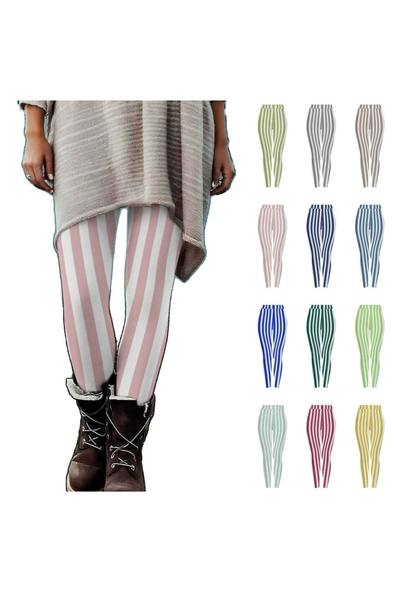 Womens Halloween Leggings Striped Printed Stretch Yoga Pants High Waist Tights Funny Cosplay Costume, Silver, L, Gifts for Mom