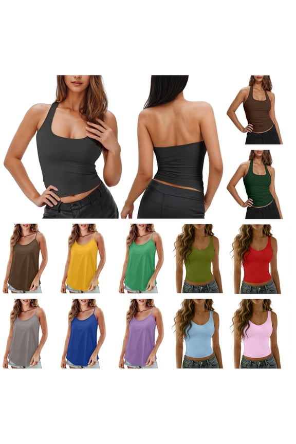 Womens Halter Tops Trendy Summer Going Out Tops Backless Sleeveless Workout Tank Top Cute Y2k Clothes Gray S