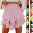 thumbnail image 1 of QATAINLAV Womens High Waist Ruffle Tiered Flowy Shorts Casual Cute Pleated Mini Skirts Summer Boho Beach Outfit Orange L, 1 of 8