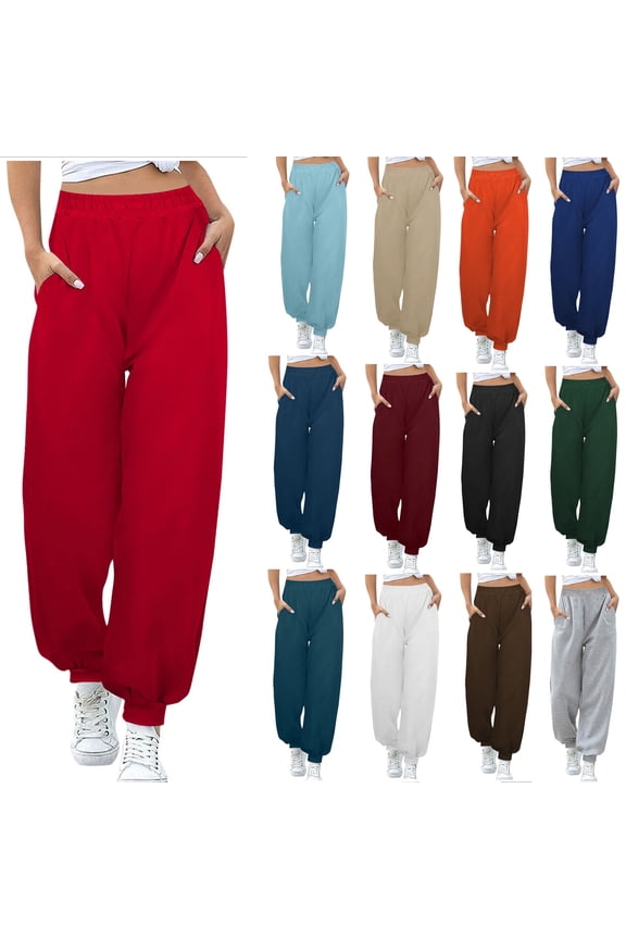 Womens High Waisted Baggy Sweatpants 2024 Fall Jogger Pants Outdoor Cinch Bottom Sweat Pants Y2k Trendy Lounge Trousers with Pockets Lightning Sale Blue S
