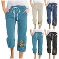 thumbnail image 1 of QATAINLAV Womens High Waisted Capri Pants with Pockets Summer Drawstring Elastic Straight Leg Pants Trendy Floral Print Cropped Trousers Black S Prime Sales Today, 1 of 5