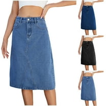 QATAINLAV Womens High Waisted Jean Skirts with Pockets A Line Stretchy Casual Work Denim Skirt with Pockets Fashion Streetwear, Dark Blue, L, Gifts for Mom