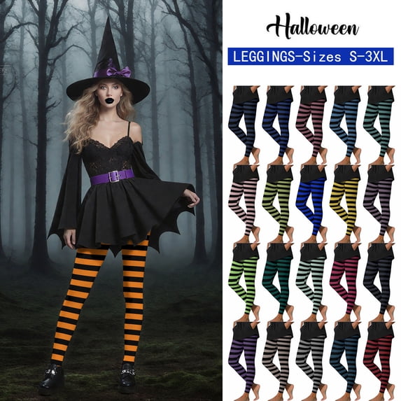QATAINLAV Womens High Waisted Leggings for Women Halloween Striped Stretchy Yoga Pants Fall Full Length Casual Tights, Multicolor, XXL,