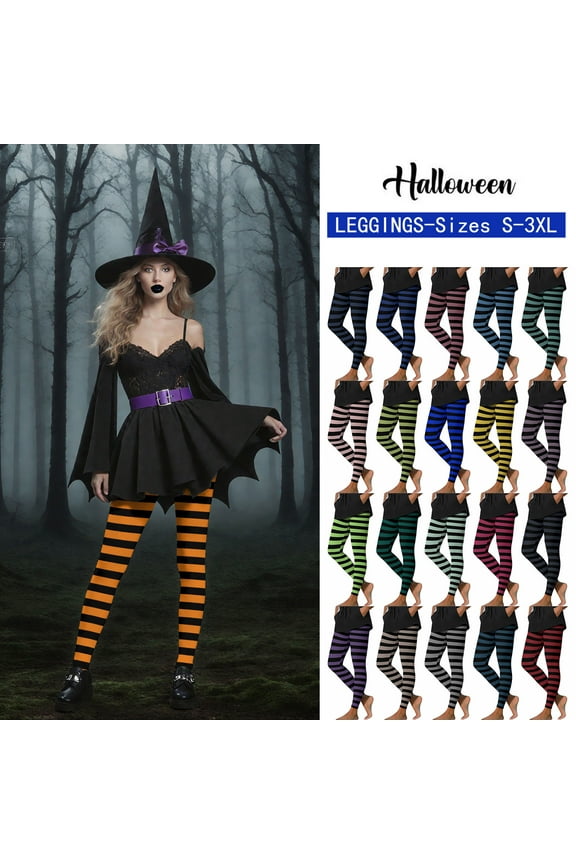 Womens High Waisted Leggings for Women Halloween Striped Stretchy Yoga Pants Fall Full Length Casual Tights, Orange, XL,