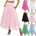 thumbnail image 1 of QATAINLAV Womens High Waisted Tiered Midi Skirts with Pockets Casual Loose Eyelet Hollow Out Boho Skirt Beach Vacation Clothes, Light Blue, S,, 1 of 9