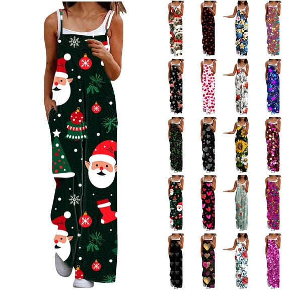 QATAINLAV Multicolor Womens Jumpsuits with Pockets Casual Button Sleeveless Wide Leg Onesie Pants Heart Print Rompers Overalls