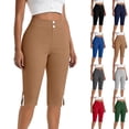 thumbnail image 1 of QATAINLAV Womens Knee Length Biker Shorts Stretch High Waisted Crop Yoga Pants Summer Casual Side Slit Running Workout Legging Shorts Khaki L, 1 of 9