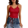 thumbnail image 1 of QATAINLAV Womens Lace Camisole Top Casual V Neck Tank Tops with Built-in Bra Pads Summer Spaghetti Straps Sleeveless Shirts Red M, 1 of 5