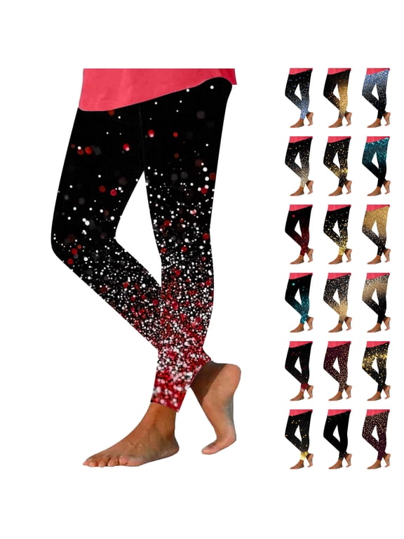 Womens Leggings Fashion Glitter Sequin Print Yoga Pants Stretchy High Waisted Workout Gym Tights Cozy Lounge Pants