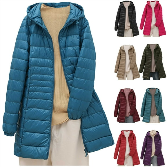 QATAINLAV Womens Lightweight Quilted Puffer Jacket Warm Winter Hooded Down Coats Solid Color Casual Outerwear with Pockets, Black, M