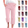 thumbnail image 1 of Mother's Day Gifts! QATAINLAV Womens Linen Capris Pants High Waist Drawstring Comfy Casual Cropped Trousers Lightweight Loose Buttons Trim Capri Pant with Pockets Pink S, 1 of 6
