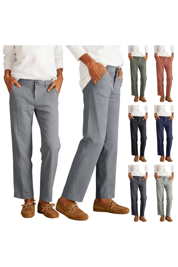 Womens Linen Pants for Summer Casual Button Down Wide Leg Dress Pants Solid Color Palazzo Work Trousers with Pockets Red S