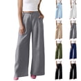 thumbnail image 1 of QATAINLAV Womens Linen Wide Leg Palazzo Pants Summer Button Front Elastic Waist Work Trouser Loose Casual Dress Pants with Pockets Blue S, 1 of 7
