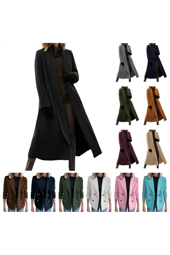 Womens Long Jacket Casual Open Front Cardigans Coat Solid Color Lapel Collar Trench Coat Winter Wool Coat Gifts for Mom Black XL