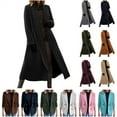 thumbnail image 1 of QATAINLAV Womens Long Jacket Casual Open Front Cardigans Coat Solid Color Lapel Collar Trench Coat Winter Wool Coat, Black, L, 1 of 7