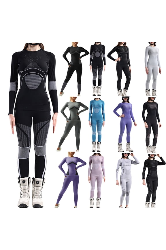 Womens Long Johns Thermal Underwear Set Winter Tight Seamless Base Layer Tops and Leggings Bottom 2 Piece Outfits, Black, S