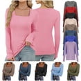 thumbnail image 1 of QATAINLAV Womens Long Sleeve Shirts Ribbed Knit Square Neck Basic Layering Thumb Holes Workout Slim Fit Tops, 1 of 9