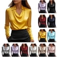thumbnail image 1 of QATAINLAV Womens Long Sleeve Swing Collar Blouse Fashion Satin Office Work Shirts Fall Fashion Clothing, Pink, M, 1 of 8