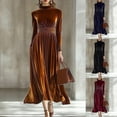 thumbnail image 1 of QATAINLAV Womens Long Sleeve Velvet Dress for Wedding Guest Solid Color Half Turtleneck Cocktail Dress Evening Party Formal Gown, Red, XXXL, 1 of 7