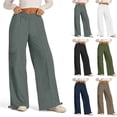 thumbnail image 1 of QATAINLAV Womens Loose Fit Cargo Sweatpants Casual V Crossover Waist Bound Ankle Pants Solid Color Lounge Trousers with Pockets Brown S, 1 of 9