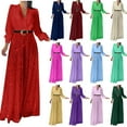 thumbnail image 1 of QATAINLAV Womens Loose V Neck Long Sleeve Jumpsuits Fashion Glitter Sequin Splicing Wide Leg Jumpsuit Evening Sparkly Fold One Piece Pants Party Outfit Dark Blue XXL Lightning Sales, 1 of 7