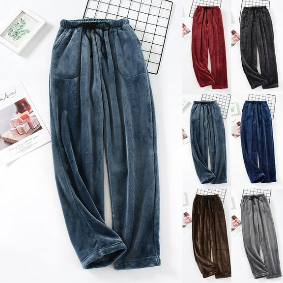 QATAINLAV Womens Mens Fuzzy Pajamas Pants Unisex Fluffy Fleece Cozy Lounge Trousers Loose Wide Leg Pj Bottoms with Pockets Winter Clothes, Black, XXXL