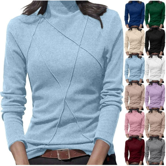 QATAINLAV Womens Mock Neck Long Sleeve Shirts Slim Fit Mock Neck Tee Tops Solid Color Casual Basic Undershirt, White, S