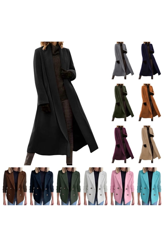 Womens Notched Lapel Collar Coats Casual Open Front Long Jackets 2026 Fall Wool Overcoat Solid Color Cardigans Jacket Blue XL