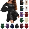 thumbnail image 1 of QATAINLAV Womens Off Shoulder Tops Ruffle Long Sleeve Gothic Peasant Shirts Dress Medieval Renaissance Halloween Costume, Black, S, 1 of 9