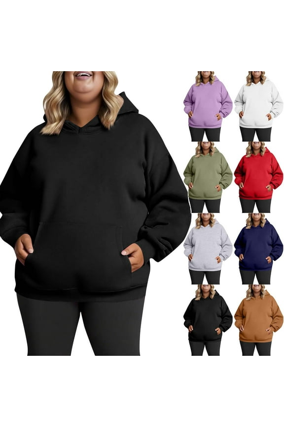 Womens Oversized Hoodies Fashion Fall Long Sleeve Fleece Sweatshirts Solid Color Loose Hooded Pullover Sweaters Tops, Purple, XXXL