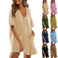 thumbnail image 1 of QATAINLAV Womens Oversized Summer Tee Romper Solid Casual Loose Overalls Short Sleeve V Neck Onesie Shorts with Pockets 2025 Beachwear Pink L Prime Today, 1 of 9