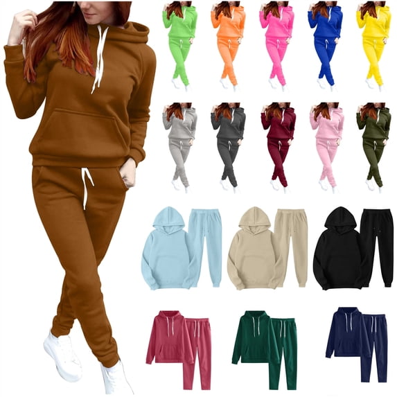 QATAINLAV Womens Oversized Sweatshirt 2 Piece Outfits Solid Color Casual Hoodie and Joggers Sweatsuit Sets with Pockets, Blue, XXL