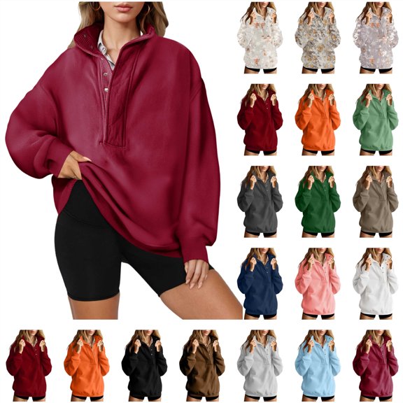 QATAINLAV Sweatshirt for Women Long Sleeve Stand Collar Pullover Sweaters Going Out Tops Fall Fashion Clothes, Gray, L