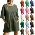 thumbnail image 1 of QATAINLAV Womens Oversized Tee Rompers Athletic Workout Reversible Overalls Back V Neck Casual Short Sleeve Onesie Romper with Pockets, Dark Blue, XXL, 1 of 10