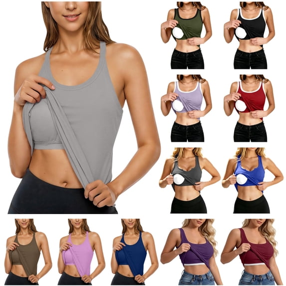 QATAINLAV Womens Padded Ribbed Racerback Tank Tops Summer Athletic Basic Top Scoop Neck Sleeveless Shirt Colorblock Camisoles Gray XXL