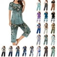 thumbnail image 1 of QATAINLAV Womens Pajama Sets, Pleated Short Sleeve Shirts and Capri Pants Lounge Set Ladies Casual Button Nightwear Tops Cropped Trousers Sleepwear Suits Light Blue S Camisas Para Hombres, 1 of 6
