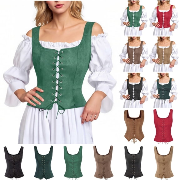 QATAINLAV Womens Pirate Renaissance Corset Tops Vintage Lace Up Bodice Vest Halloween Steampunk Gothic Waistcoat Cosplay Costume, Red, XL