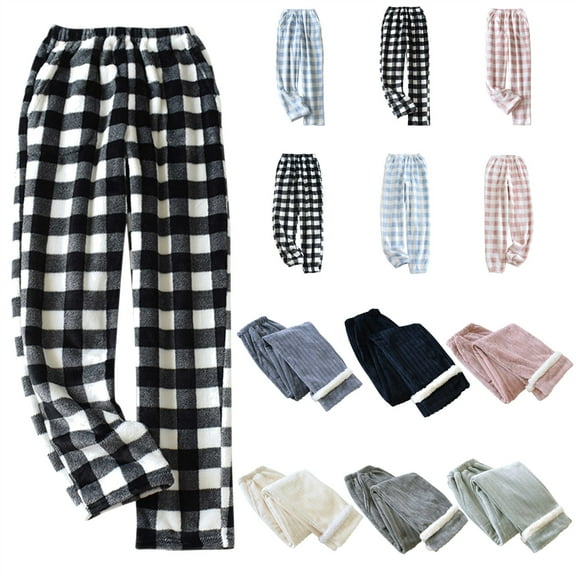 QATAINLAV Womens Plaid Fluffy Pajama Pants Fuzzy Fleece Cozy Lounge Trouserwith Pockets Winter Warm Pj Bottoms, Pink, M