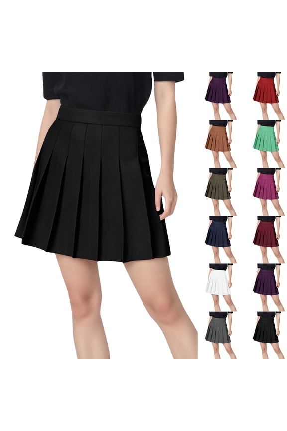 Womens Pleated Skirt High Waist A Line Tennis Mini Skirts School Uniform Basic Dress with Casual Bottoms Black M