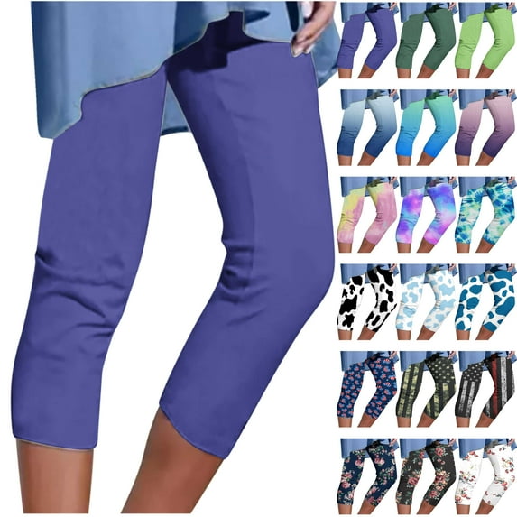 QATAINLAV Womens Plus Size Cropped Leggings Trendy Gradient Print Legging Capris Milk Silk Soft Running Tight Yoga Capri Pants Sales of the Day Pink XL