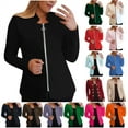 thumbnail image 1 of QATAINLAV Womens Plus Size Slim Fit Blazer Casual Zip Front Collarless Jacket Solid Bussiness Work Office Blazers Fall Suit Going Out Clothes, Blue, XXXL, 1 of 5
