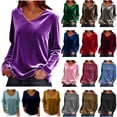 thumbnail image 1 of QATAINLAV Green Long Sleeve Velvet Shirts for Women Dressy V Neck Pullover Tops Vintage Elegant Holiday Tunic Blouses L, 1 of 8