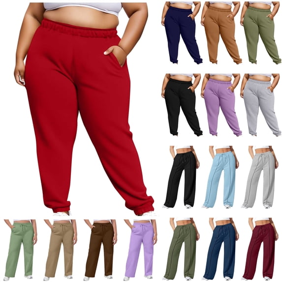 QATAINLAV Womens Plus Size Wide Leg Sweatpants High Waisted Drawstring Pants Solid Color Baggy Yoga Sweat Pant, Light Green, XL