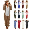 thumbnail image 1 of QATAINLAV Womens Plush Hooded Jumpsuit Long Sleeve Cute Bear Ear Sherpa Fuzzy Hoodies Pajamas Winter Warm Onesie Rompers, Army Green, L, 1 of 10